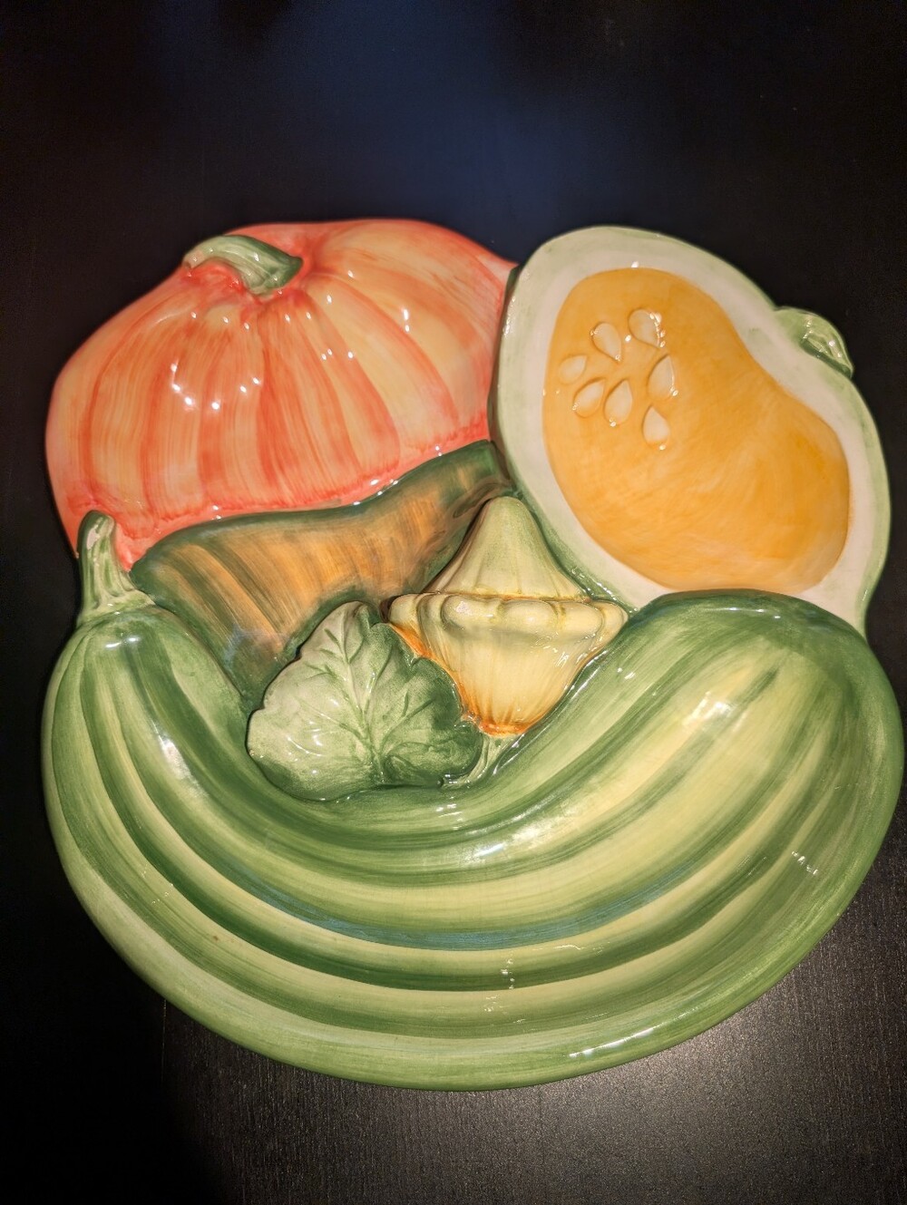 Large Serving Dish Italian Hand Painted  Majolica Squash Vegetable Design 13”